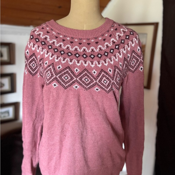 Pink Patterned Women's Knit Sweater - Picture 3 of 3
